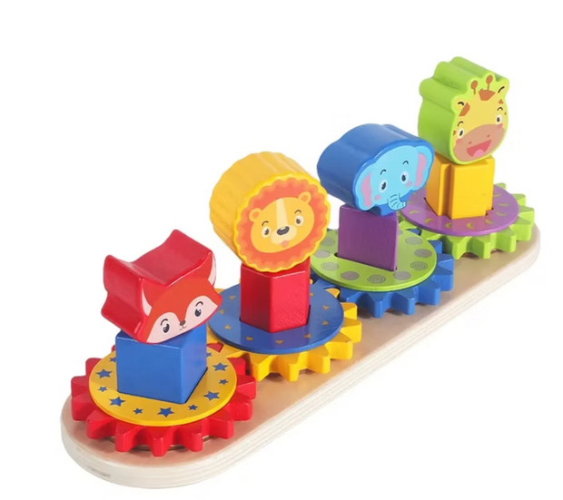 Engranajes de Animales – Juego de Ensamble y Formas Montessori de Madera