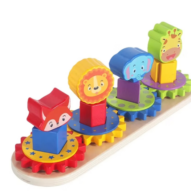 Engranajes de Animales – Juego de Ensamble y Formas Montessori de Madera