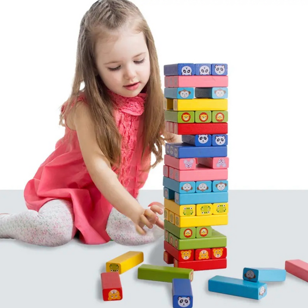 Jenga de Animales – Torre de Equilibrio Montessori de Madera (54 piezas)