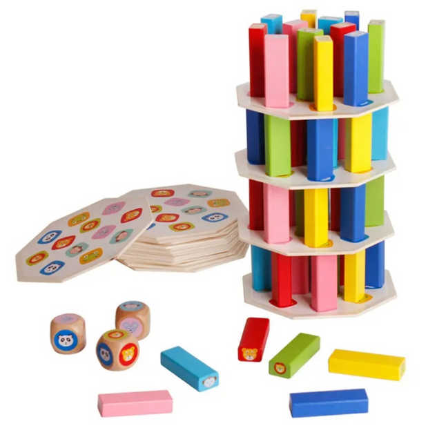 Jenga de Animales – Torre de Equilibrio Montessori de Madera (54 piezas)
