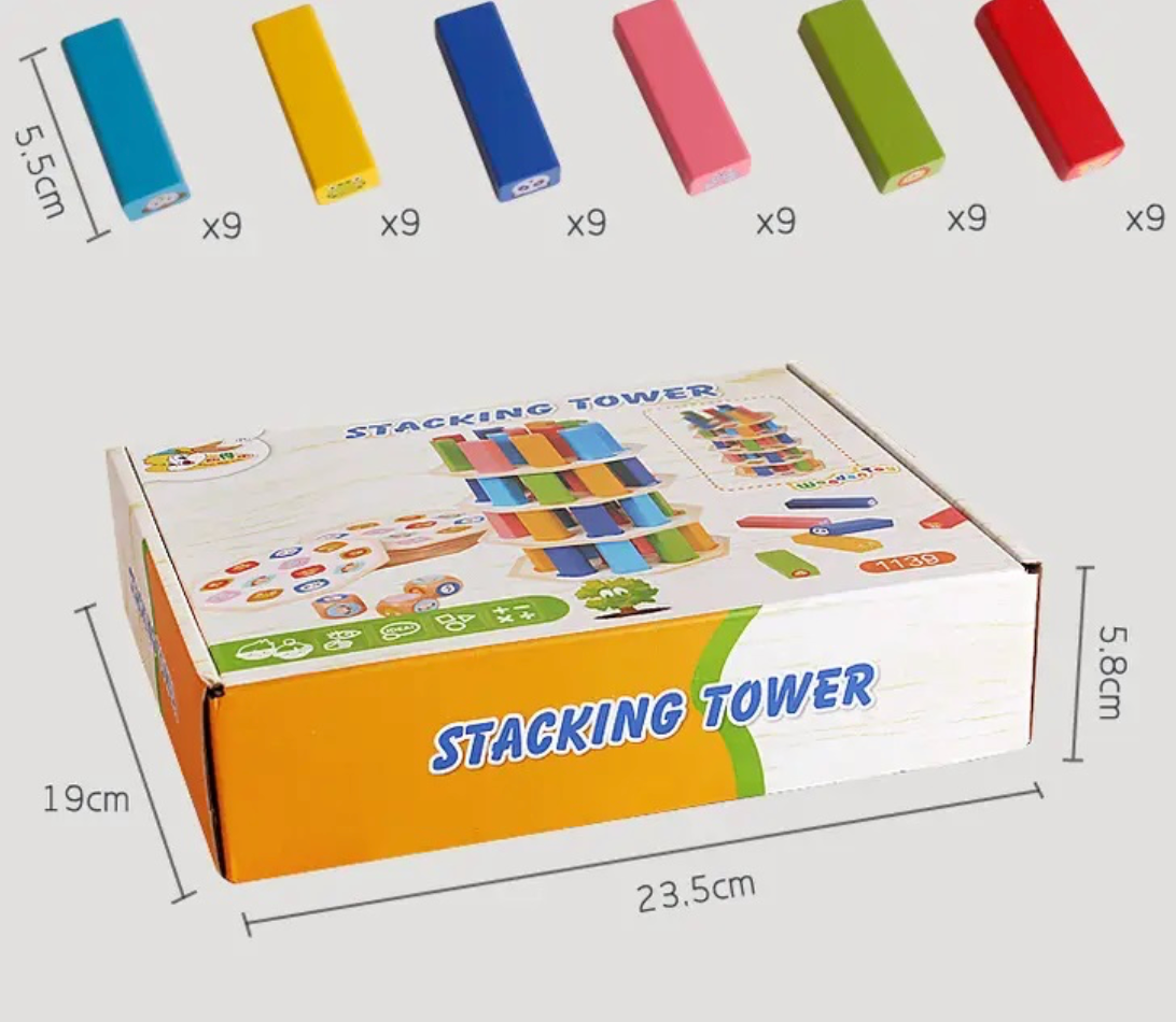 Jenga de Animales – Torre de Equilibrio Montessori de Madera (54 piezas)