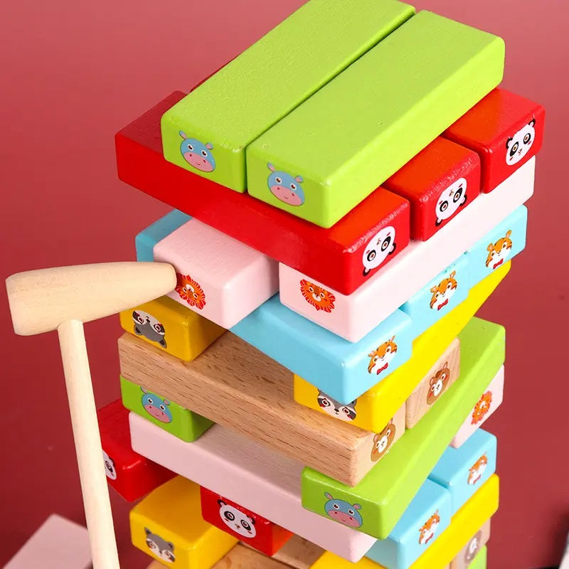 Torre Animal Jenga – Juego de Madera Montessori con Dados y Tarjetas