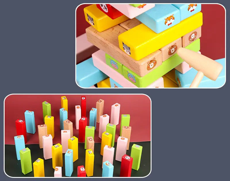 Torre Animal Jenga – Juego de Madera Montessori con Dados y Tarjetas