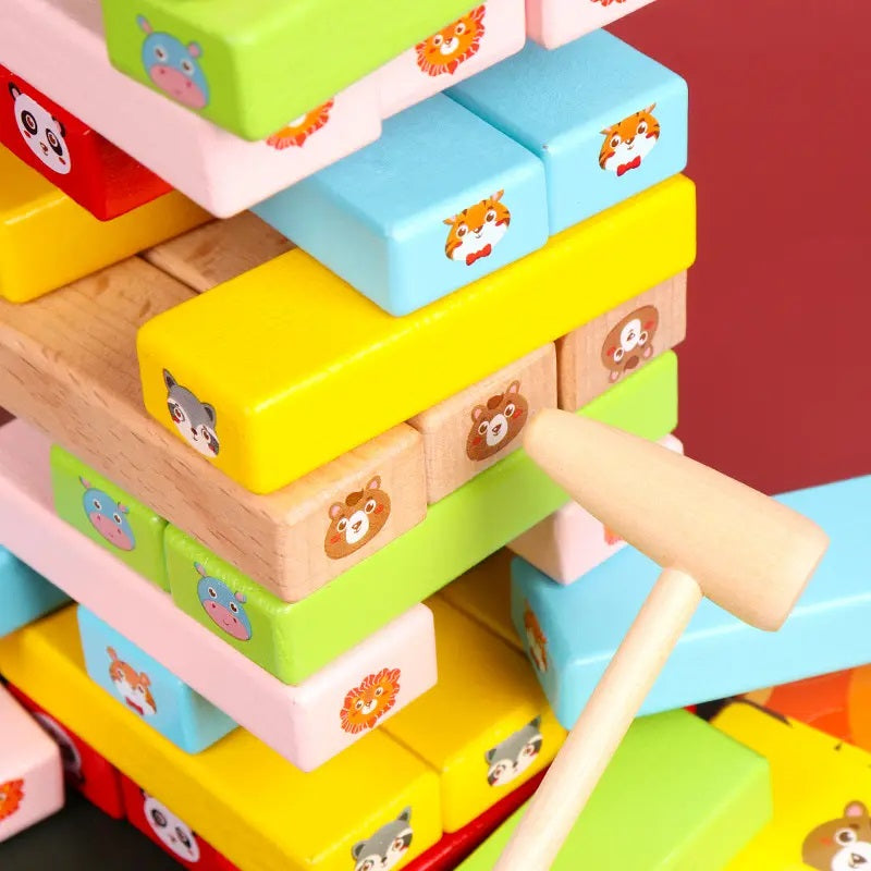 Torre Animal Jenga – Juego de Madera Montessori con Dados y Tarjetas