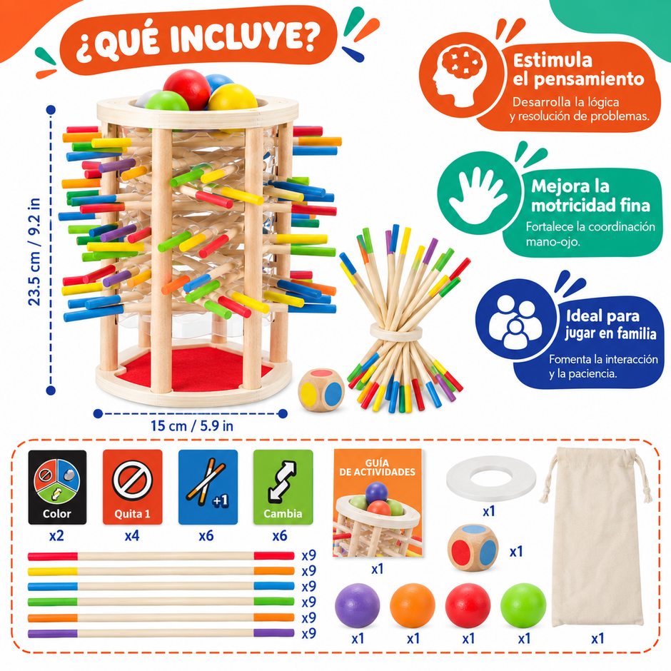 Torre de Palitos Montessori Ball Fall – Juego de Estrategia