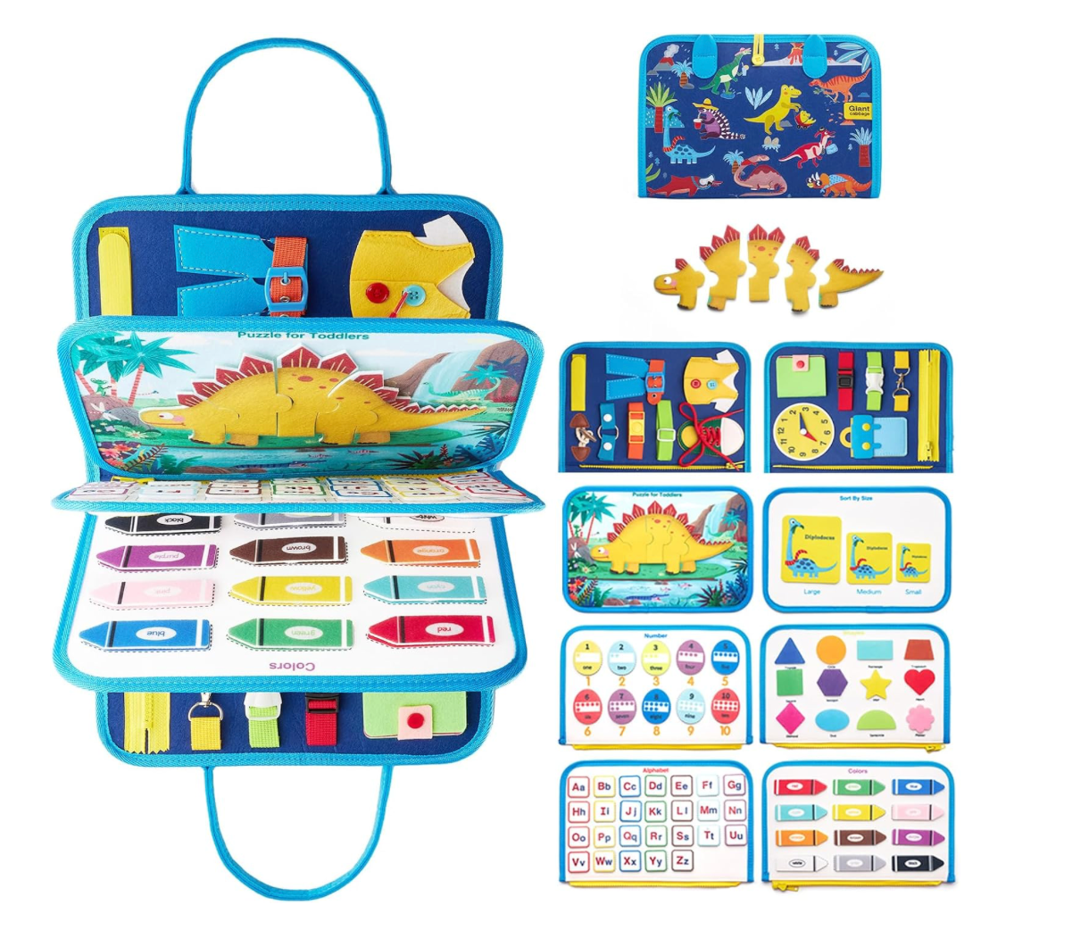 Libro Sensorial Montessori de Dinosaurios 8 en 1