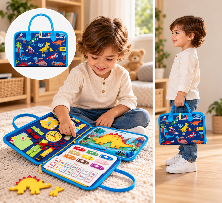 Libro Sensorial Montessori de Dinosaurios 8 en 1