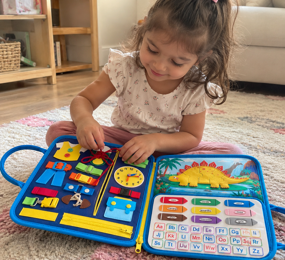 Libro Sensorial Montessori de Dinosaurios 8 en 1