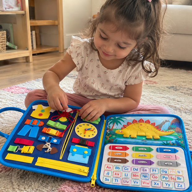 Libro Sensorial Montessori de Dinosaurios 8 en 1