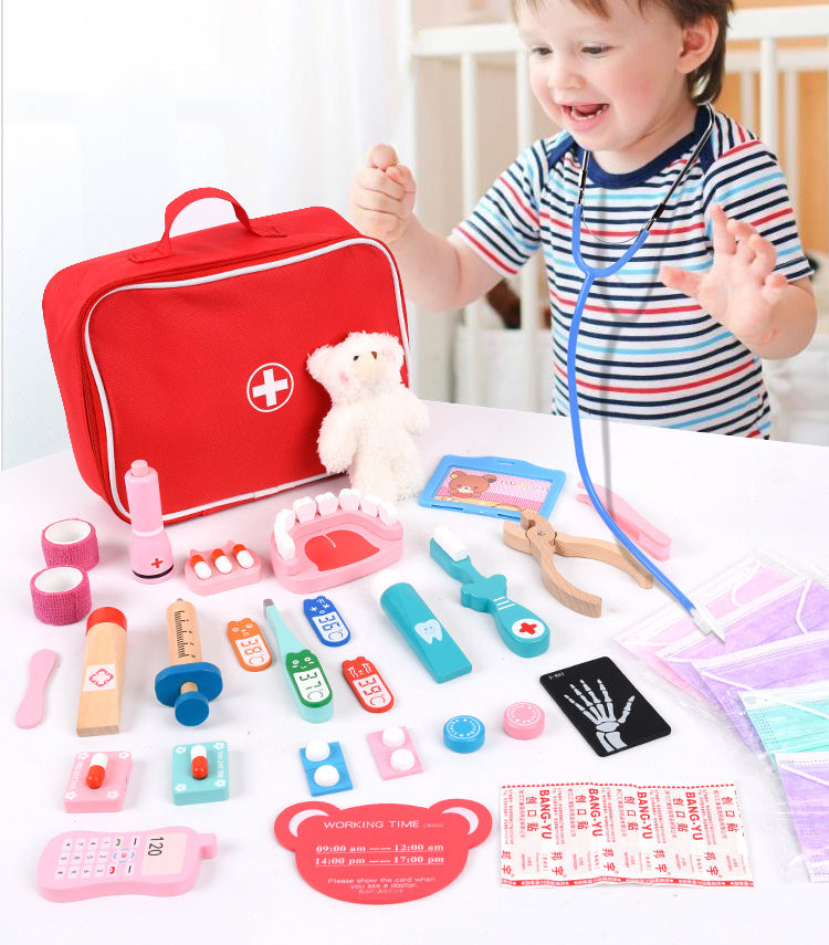 Maletín del Doctor Soñador – Kit Médico de Madera con Accesorios y Estuche de Tela