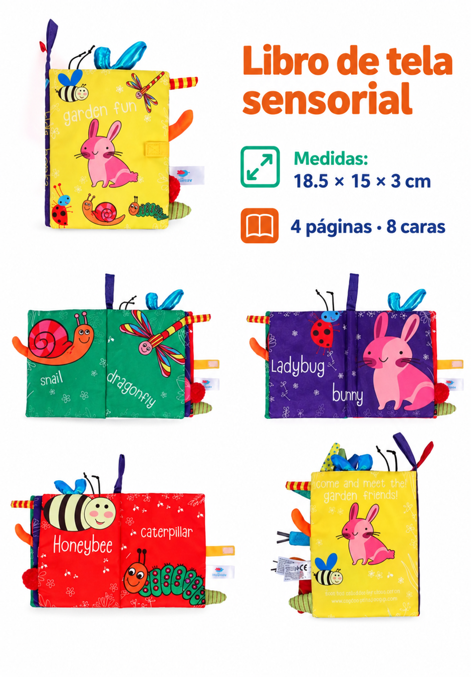 Libro Sensorial de Tela Garden Friends