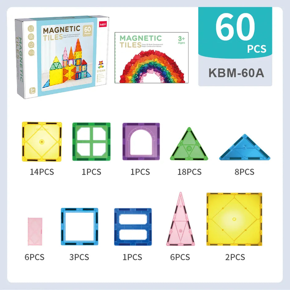 Magnetic Tiles – 60 piezas para construir, explorar y aprender con bloques magnéticos