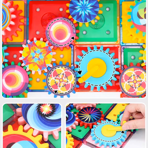 Magnetic Gear Tiles – 130 piezas con bloques magnéticos y engranajes que giran en conjunto
