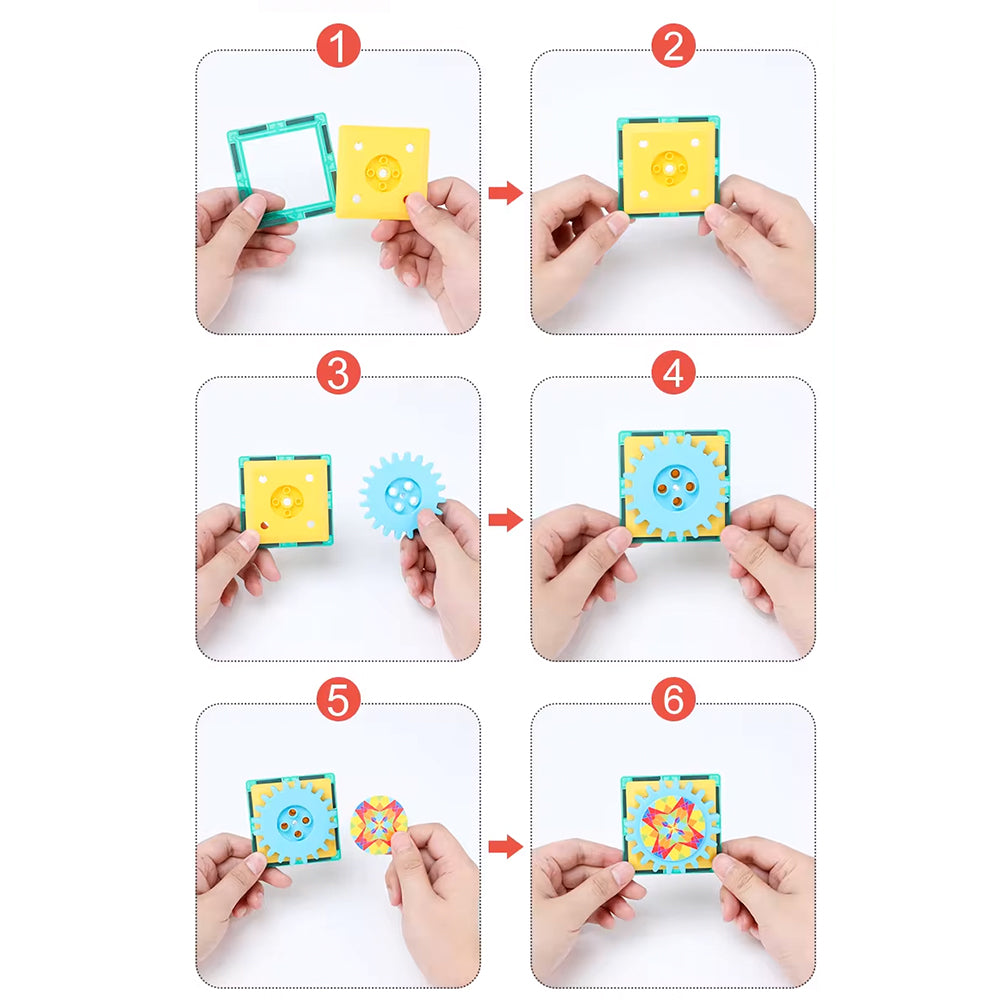 Magnetic Gear Tiles – 130 piezas con bloques magnéticos y engranajes que giran en conjunto