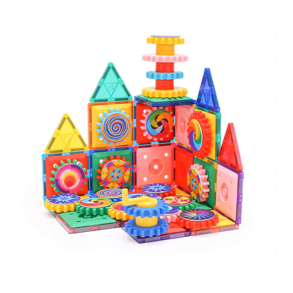 Magnetic Gear Tiles – 90 piezas con bloques magnéticos y engranajes que giran entre sí