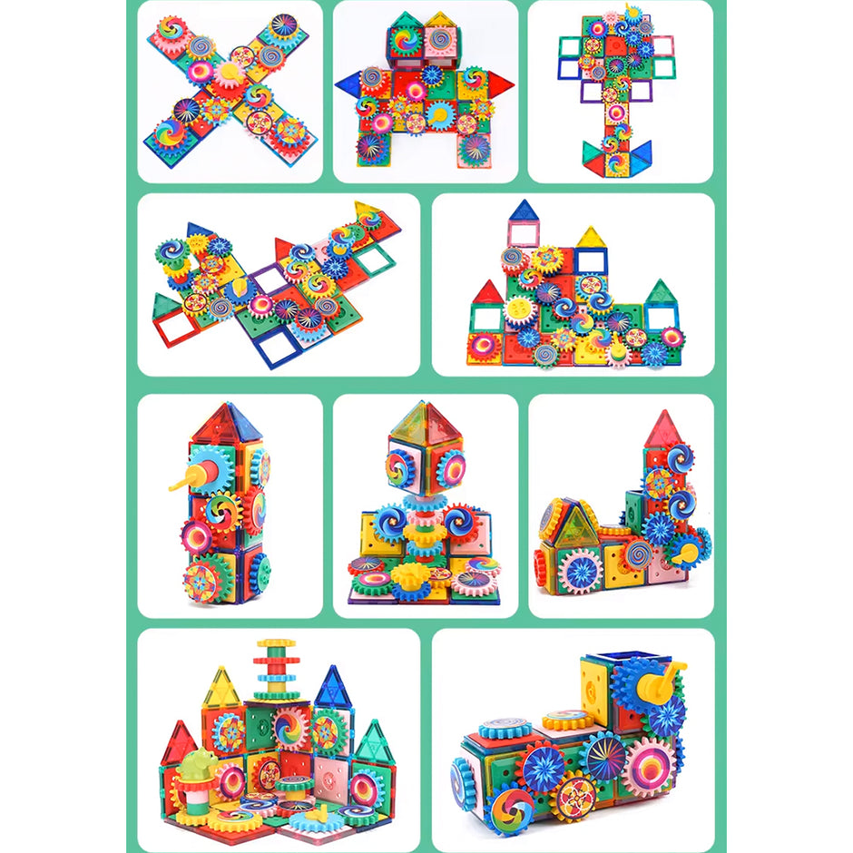 Magnetic Gear Tiles – 90 piezas con bloques magnéticos y engranajes que giran entre sí
