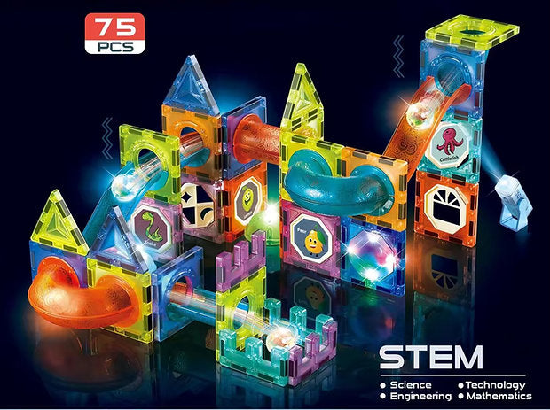 Ciudad Mágica de Luz – Magnetic Tiles con Toboganes y Pelotas Luminosas (75 piezas)