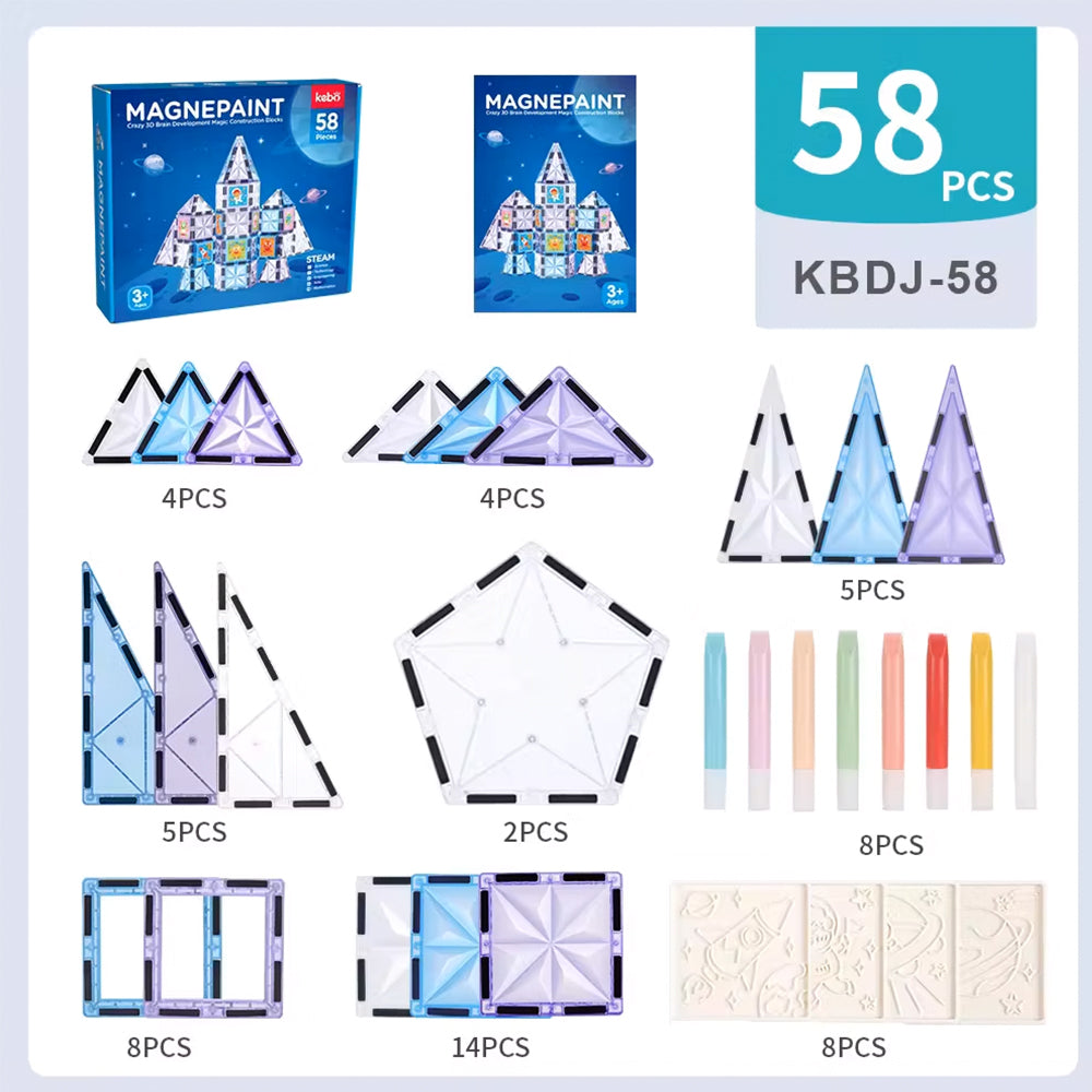 Magnetic Tiles MagnePaint – 58 piezas con pinturas y diseño espacial para crear y personalizar