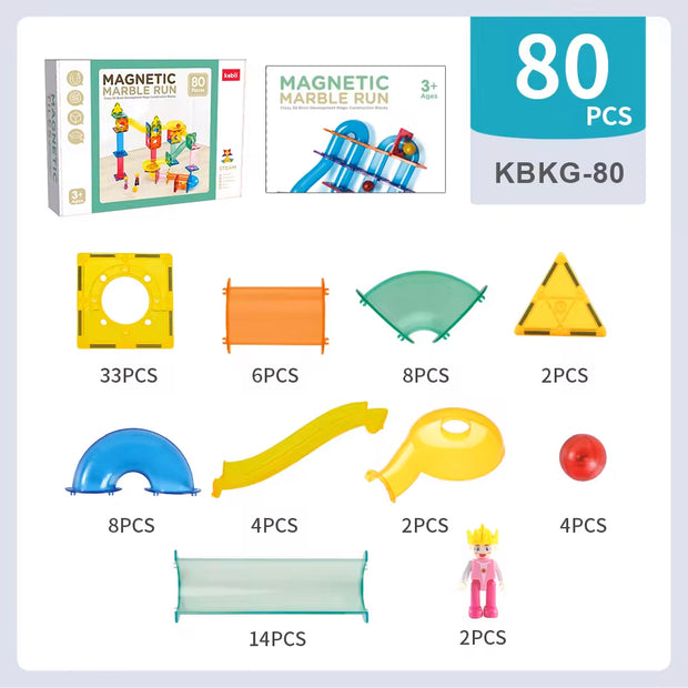Magnetic Tiles Marble Run – 80 piezas para construir circuitos con toboganes