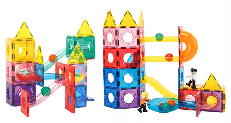 Magnetic Tiles Marble Run – 80 piezas para construir circuitos con toboganes