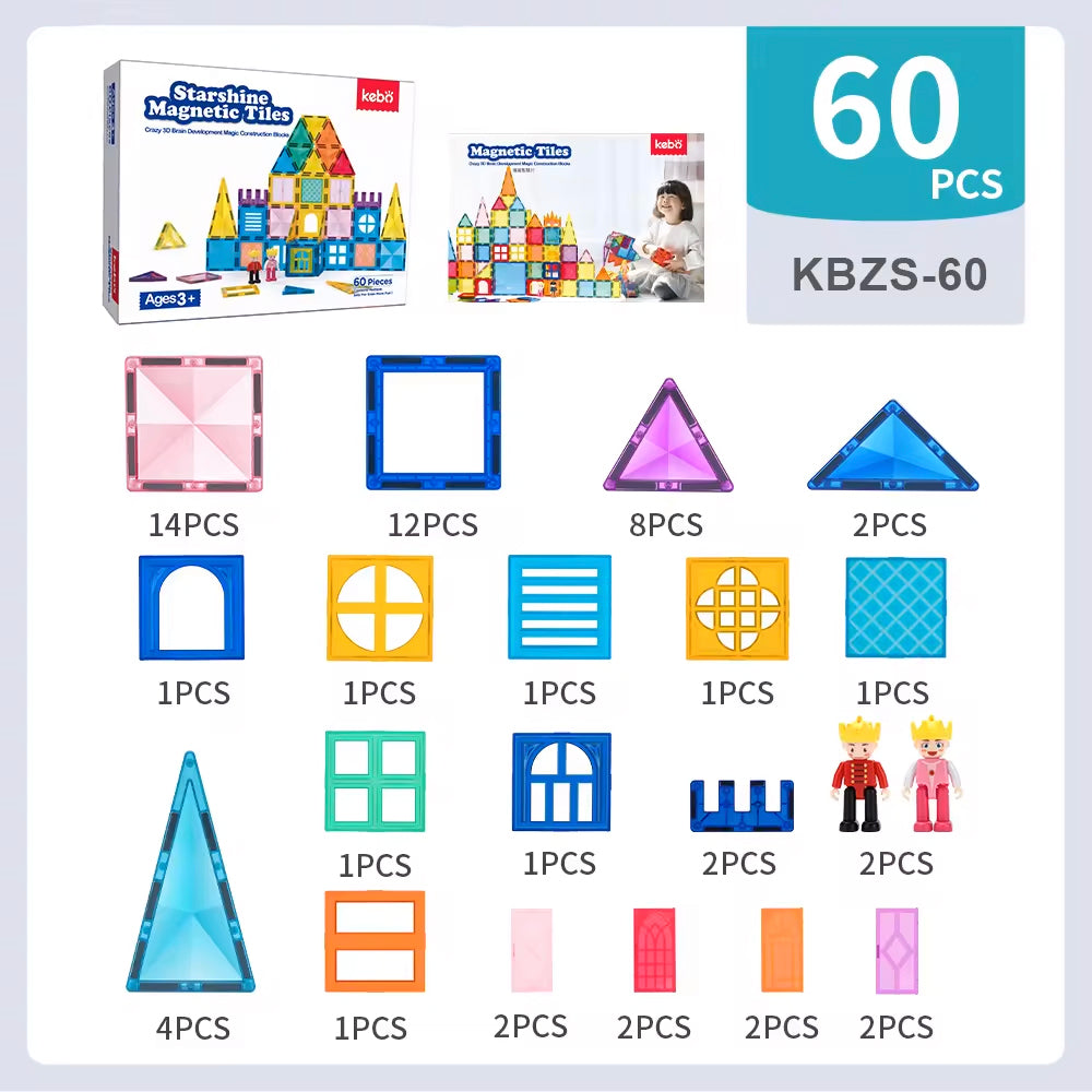 Magnetic Tiles Starshine – 60 piezas para construir castillos con rey y reina