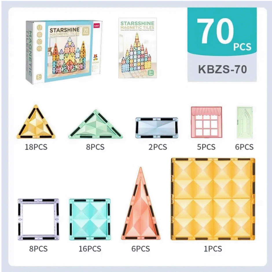 Magnetic Tiles Starshine – 70 piezas para construir y crear sin límites