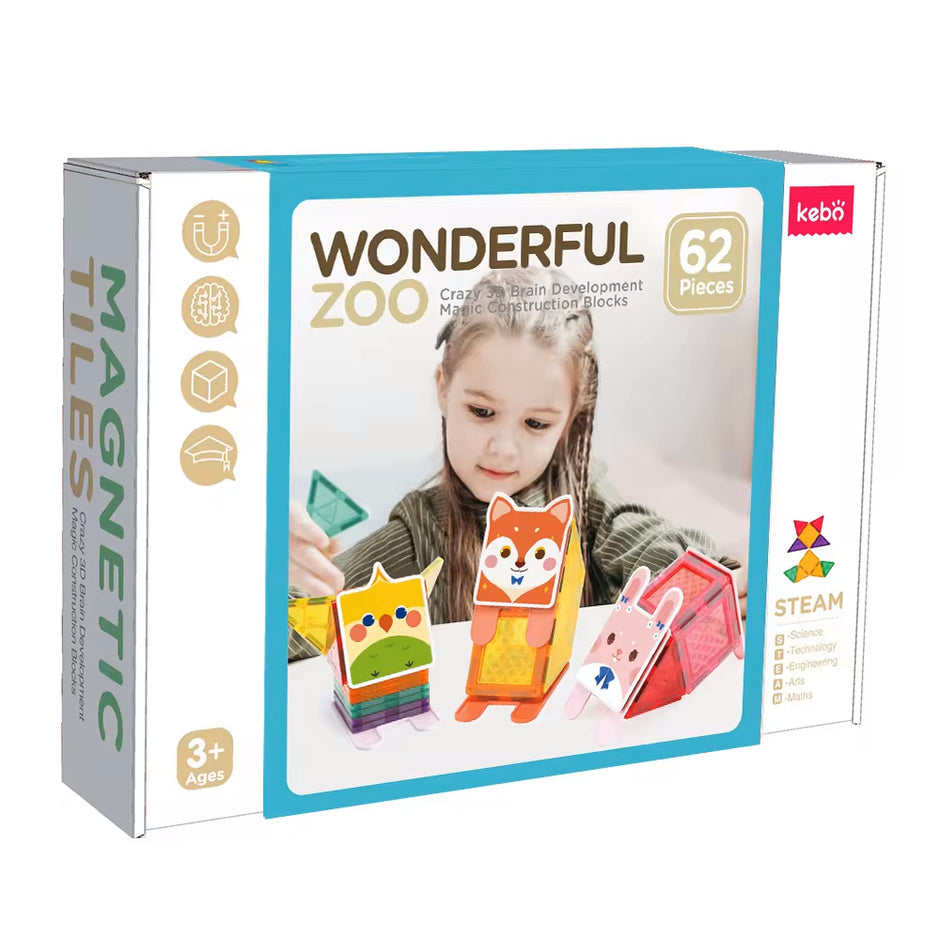 Magnetic Tiles Wonderful Zoo – 62 piezas para construir animales como cebra, conejo y tigre