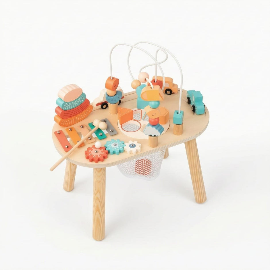 Mesa de Actividades Montessori de Madera – Pequeños Exploradores