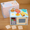 ¡Hora de calentar la diversión! Microondas de madera con alimentos – Juego de cocina Montessori