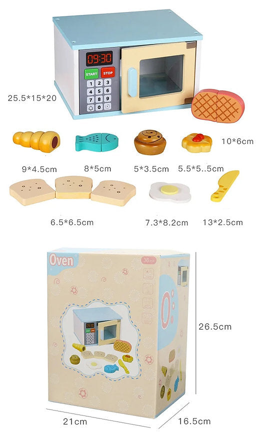 ¡Hora de calentar la diversión! Microondas de madera con alimentos – Juego de cocina Montessori