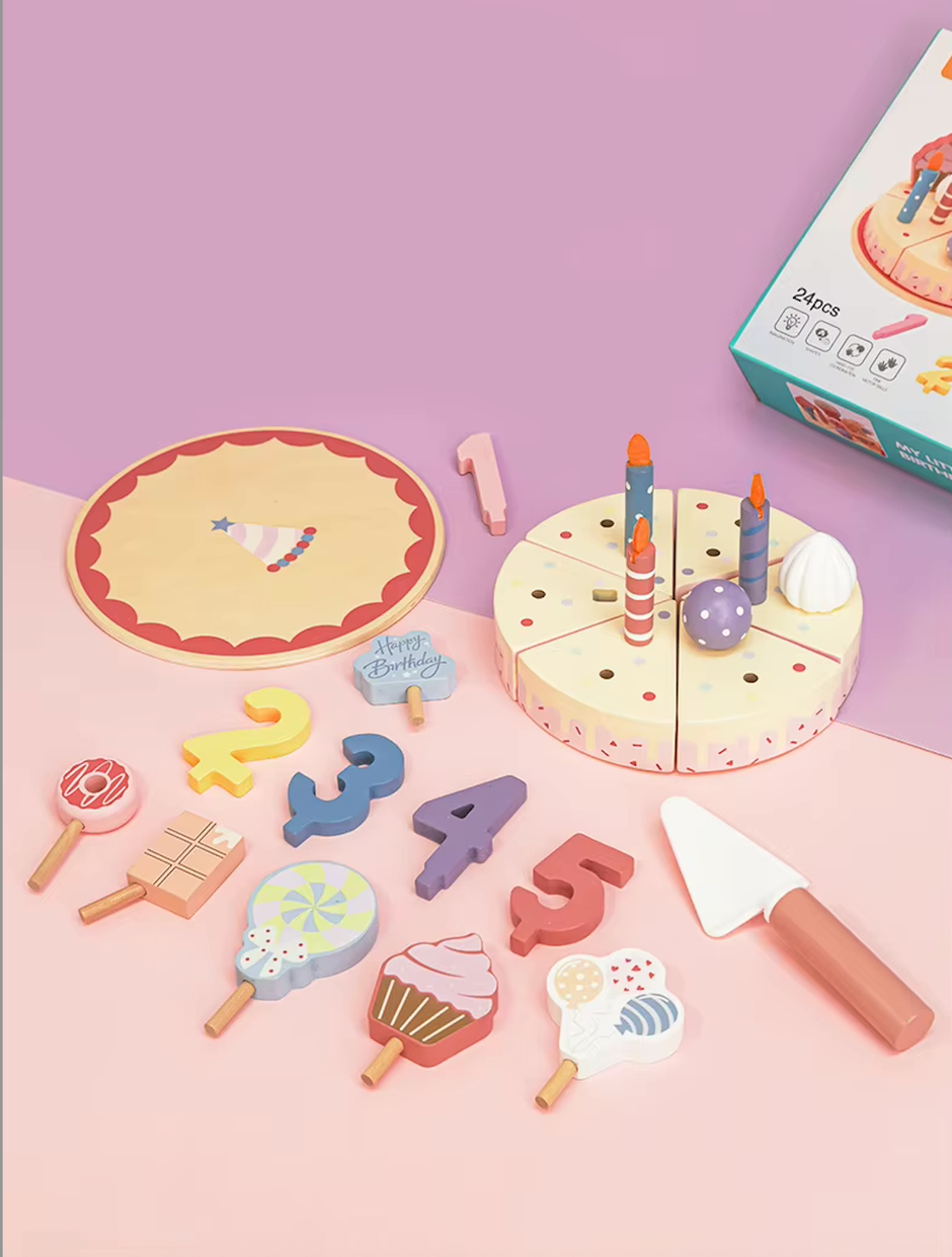 Pastel Montessori “Día de Fiesta” – Juego de Cumpleaños de Madera
