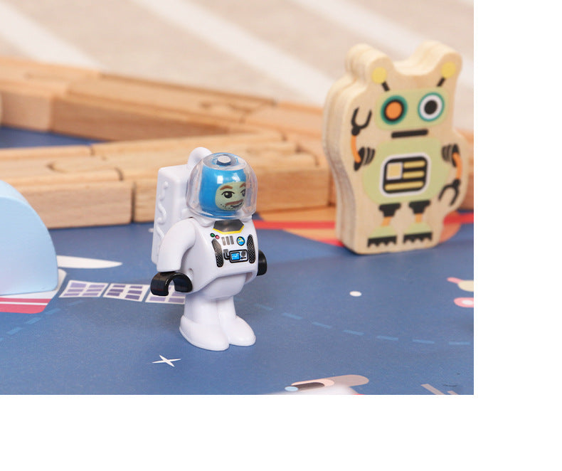 Estación Espacial de Madera con Tren y Astronautas – 89 Piezas para una Aventura Galáctica