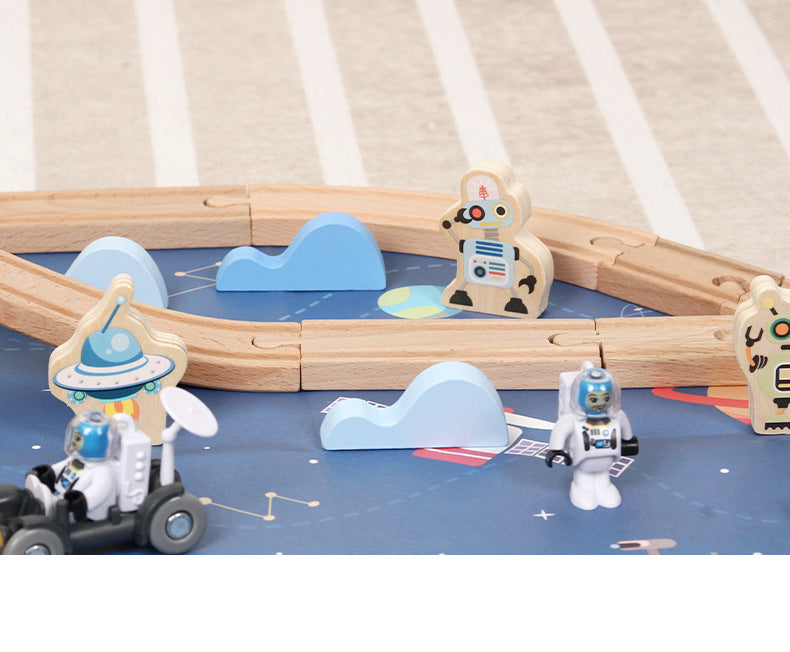 Estación Espacial de Madera con Tren y Astronautas – 89 Piezas para una Aventura Galáctica