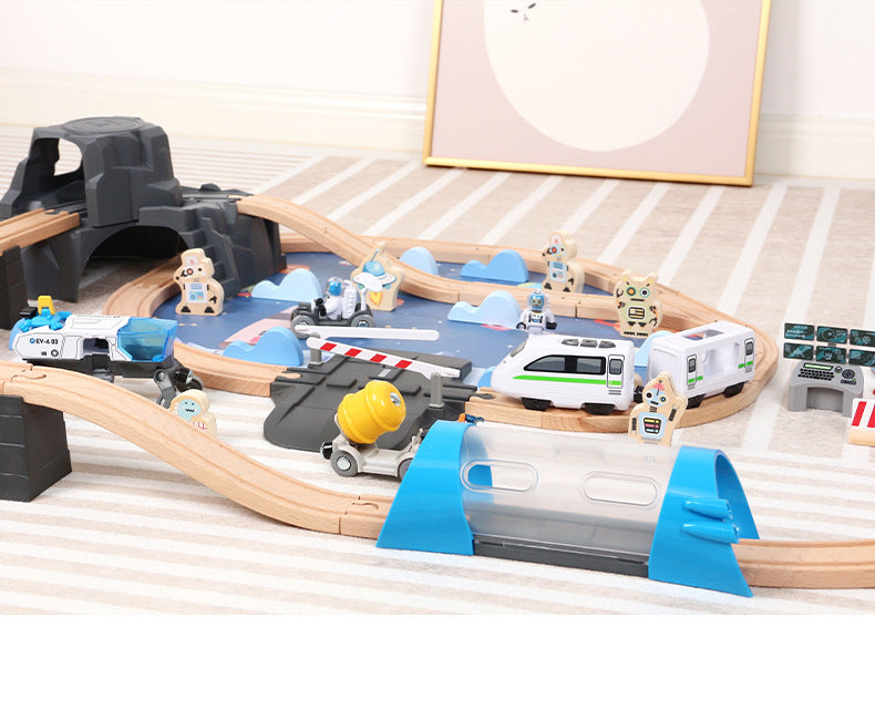 Estación Espacial de Madera con Tren y Astronautas – 89 Piezas para una Aventura Galáctica