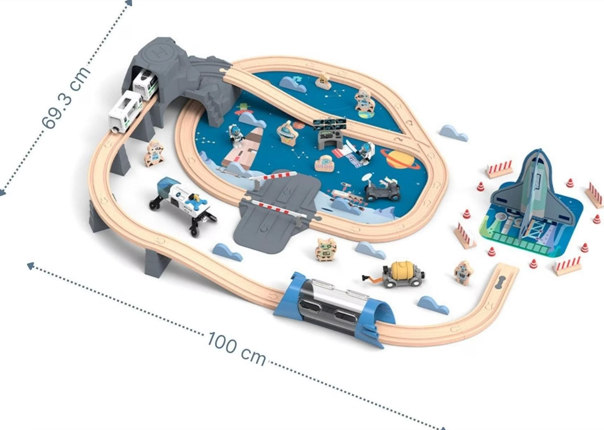 Estación Espacial de Madera con Tren y Astronautas – 89 Piezas para una Aventura Galáctica