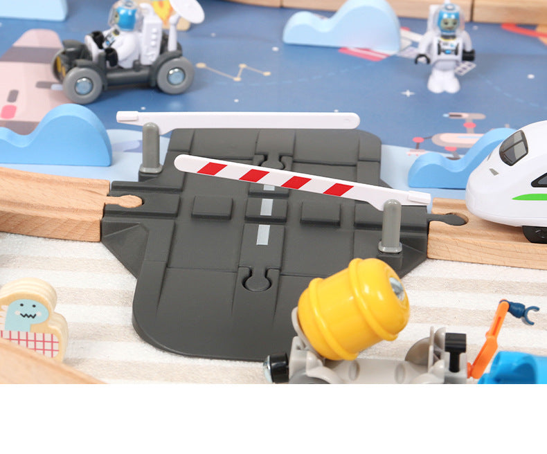 Estación Espacial de Madera con Tren y Astronautas – 89 Piezas para una Aventura Galáctica