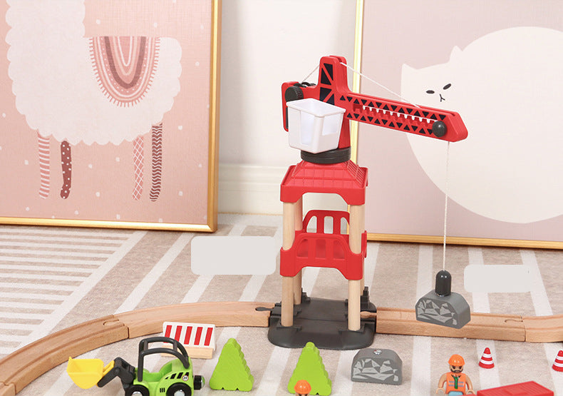 Gran Ciudad del Tren – Set de Madera con 104 Piezas y Tren Eléctrico