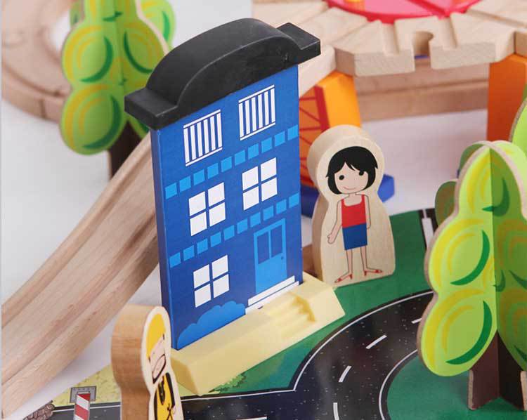 Mega Pista de Tren de Madera – Ciudad y Puerto con 108 Piezas