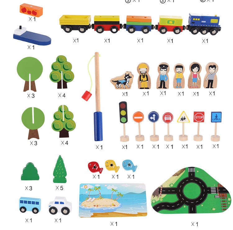 Mega Pista de Tren de Madera – Ciudad y Puerto con 108 Piezas