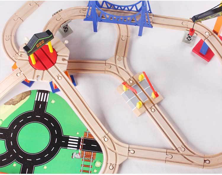 Mega Pista de Tren de Madera – Ciudad y Puerto con 108 Piezas