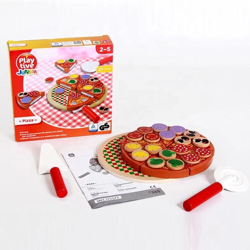 Pizza de Madera con Ingredientes Intercambiables – 27 piezas para crear, cortar y compartir