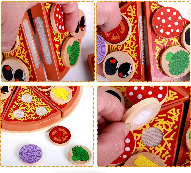 Pizza de Madera con Ingredientes Intercambiables – 27 piezas para crear, cortar y compartir