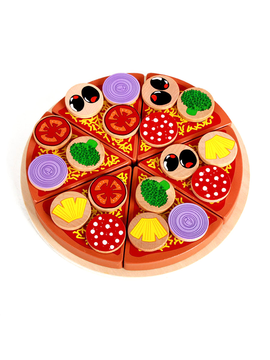 Pizza de Madera con Ingredientes Intercambiables – 27 piezas para crear, cortar y compartir