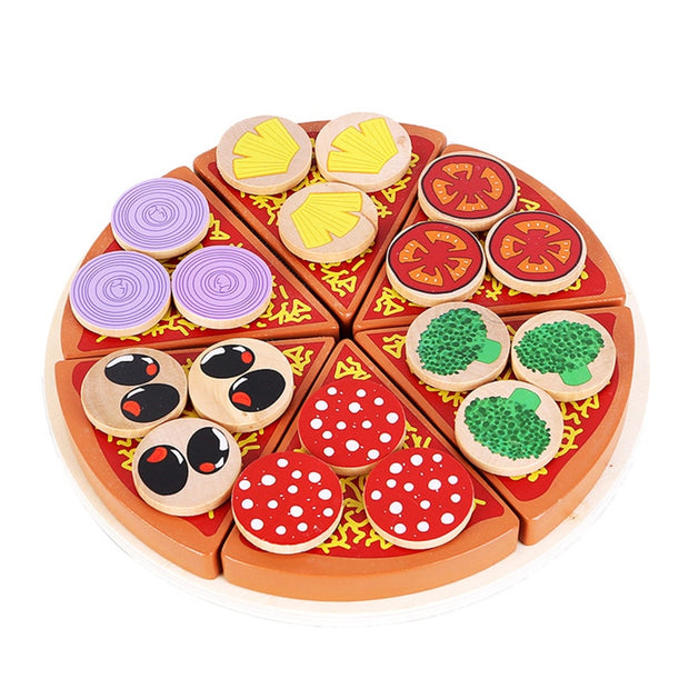 Pizza de Madera con Ingredientes Intercambiables – 27 piezas para crear, cortar y compartir