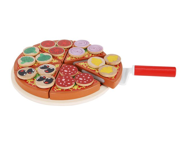 Pizza de Madera con Ingredientes Intercambiables – 27 piezas para crear, cortar y compartir