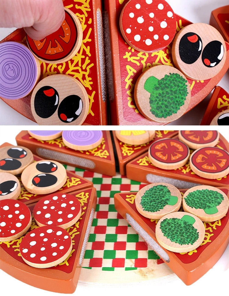 Pizza de Madera con Ingredientes Intercambiables – 27 piezas para crear, cortar y compartir