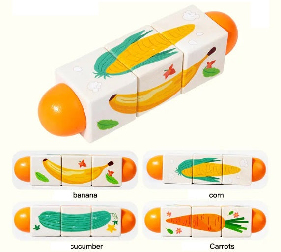 Twist & Match Frutas y Verduras – Puzzle Giratorio de Madera