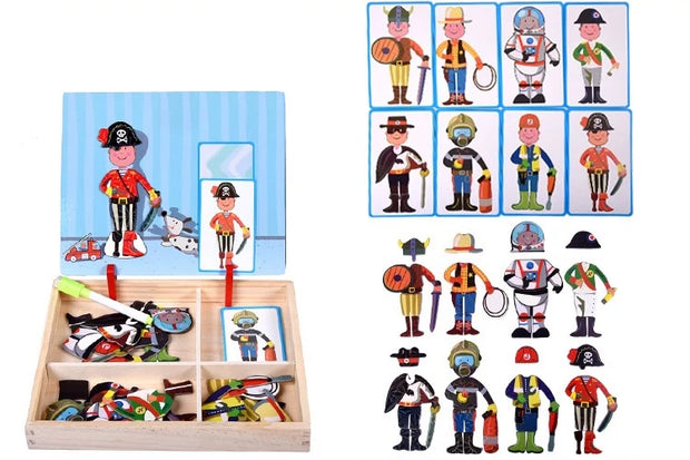Puzzle Magnético de Personajes y Aventuras – Caja de Madera con Tarjetas