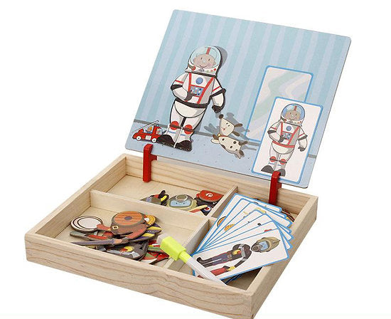 Puzzle Magnético de Personajes y Aventuras – Caja de Madera con Tarjetas