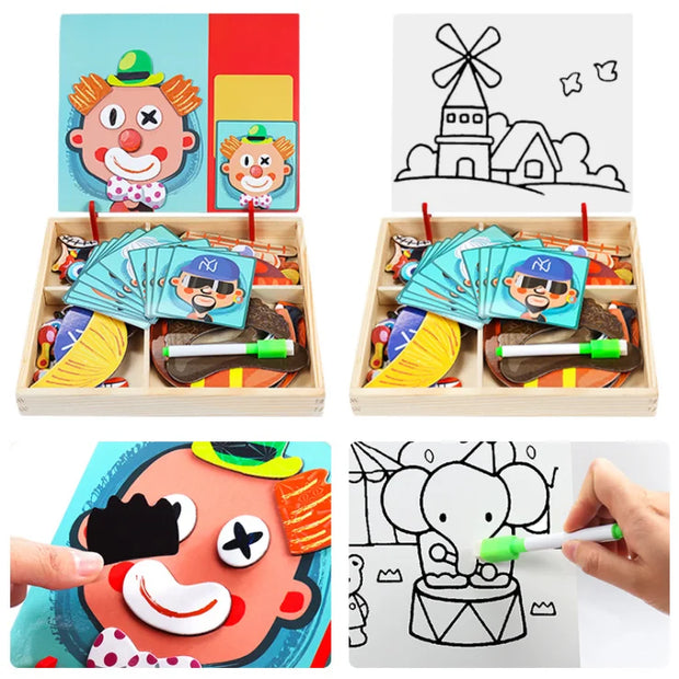 Puzzle Magnético de Rostros Divertidos – Caja de Madera con Tarjetas